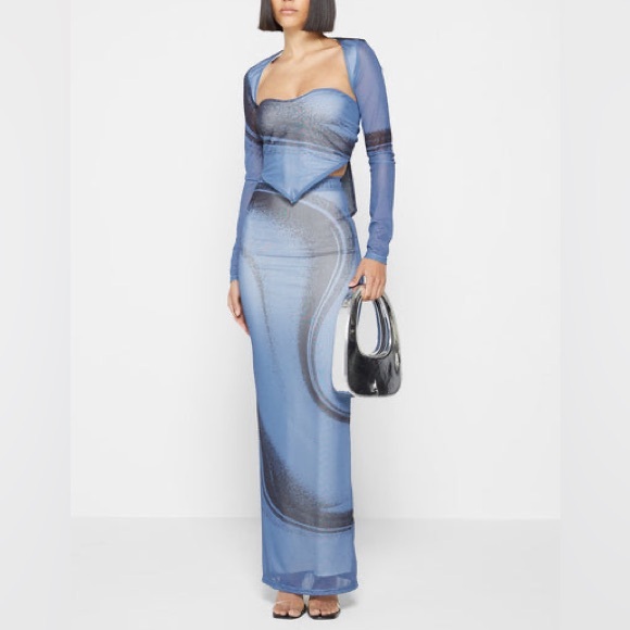Maniere De Voir Dresses & Skirts - Maniere De Voir Blue and Black Mesh Corset Maxi Skirt Set
